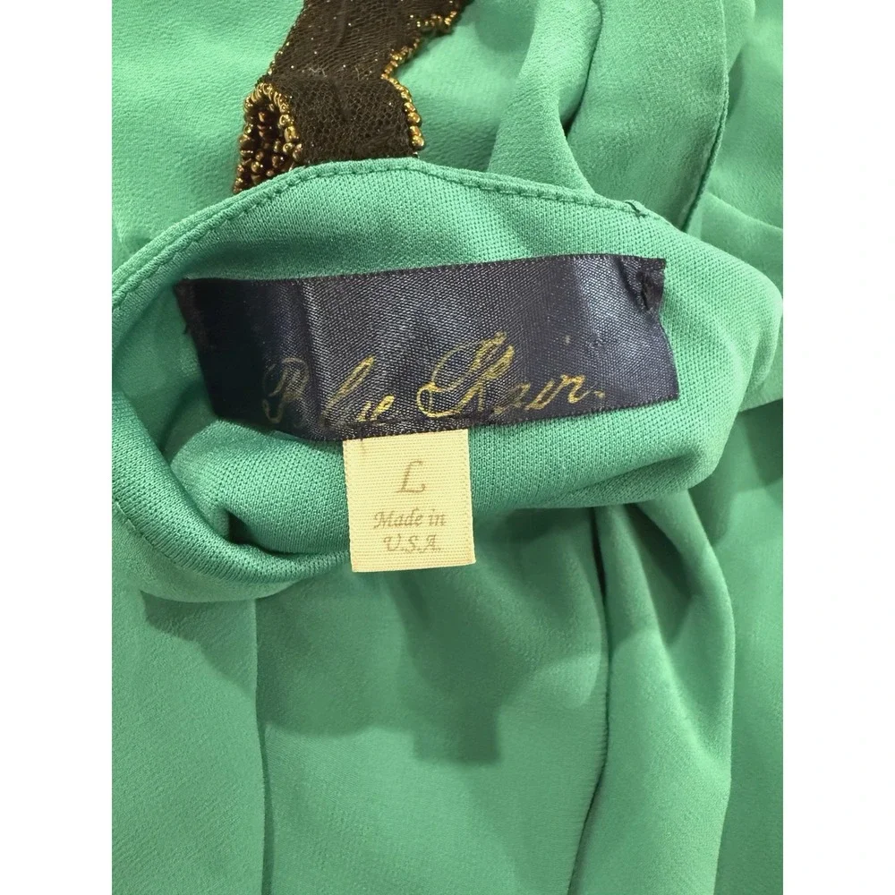 Blue Rain Women's‎ L Solid Teal Lined Dress Beaded Copper Back Strap Sleeveless